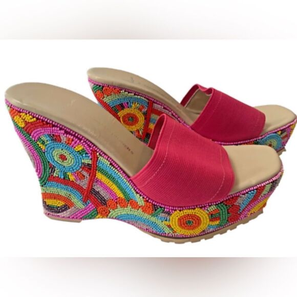 Lisa for Donald J. Pliner Size 6.5  Multi Color Beaded Wedge - GORGEOUS! - Picture 1 of 10